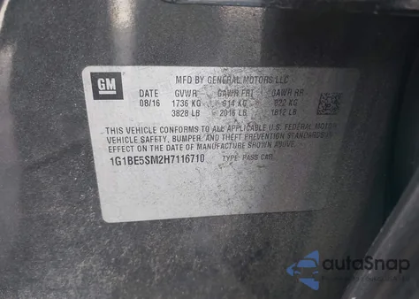 2017 Chevrolet Cruze Lt Auto из США, поврежденный, VIN 1G1BE5SM2H7116710